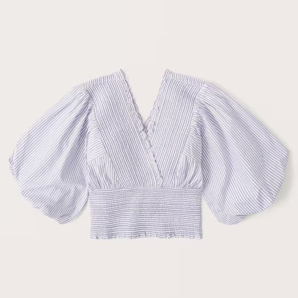 Abercrombie & Fitch NEW Smocked Poplin Puff Sleeve Top Medium - Picture 2 of 6